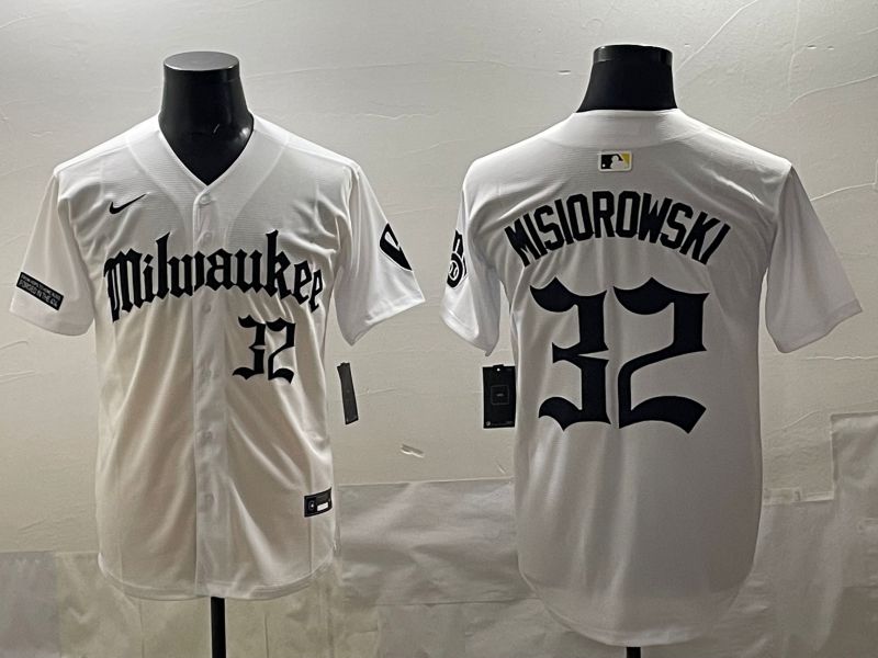 Men 2025 Milwaukee Brewers #32 Misiorowski White Five generations Joint Name Nike MLB Jersey style 08->milwaukee brewers->MLB Jersey